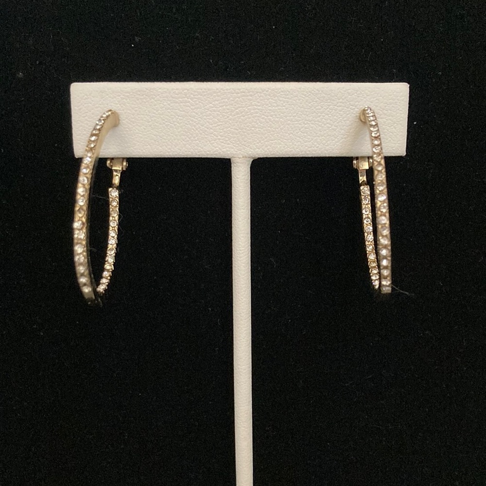 Rhinestone Oval Hoops Clip-On Earrings